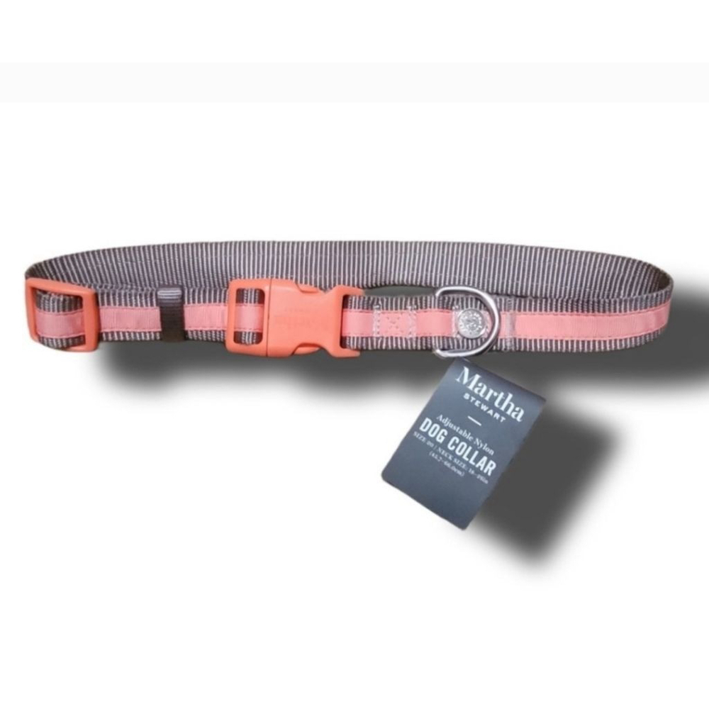 Martha Stewart | Dog Collar Medium Gray and Coral Nylon
